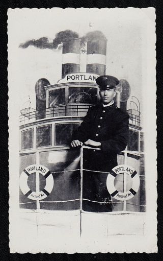 Vintage Antique Photograph Ft.  Mckinley Portland Military Man On Boat 1915 - 1916
