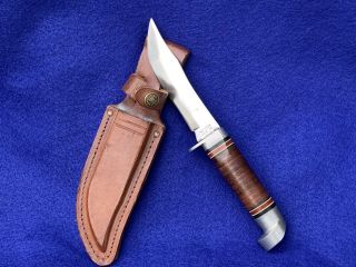 Vintage Western Usa 66 Fixed Blade Knife W/leather Sheath