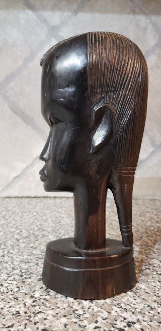 Hand Carved Ebony Wood Sculpture African Tribal Art Head Statue Bust