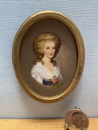 Miniature Vintage Artist Margaret Nine Painting Victorian Woman Roger G Frame