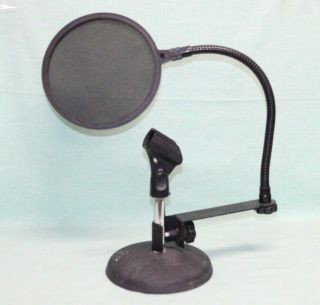 Vintage Table Top Microphone Stand Cast Iron Base W/ Shure Mic Holder/condenser
