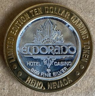 El Dorado Limited Edition $10 Gaming Token.  999 Fine Silver Reno Nevada
