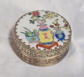 Vintage Chinese Cloisonne Pill Box Antique Enamel Pill Opium Box