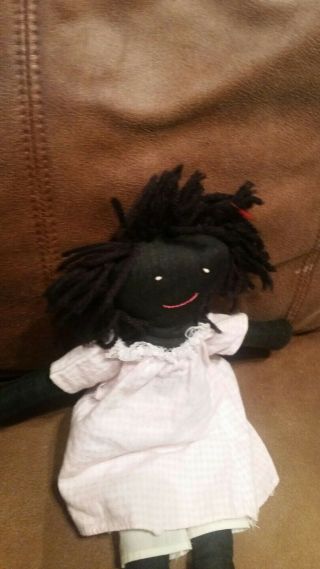 Black Americana Rag Doll Handmade Collectible 15 " Soft Toy W/clothing/yarn Hair