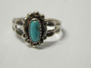 Vintage Navajo Fred Harvey Sterling Silver Turquoise Ring - Petite