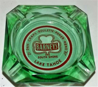 Vintage Barneys Casino South Shore Lake Tahoe Green Glass Ashtray