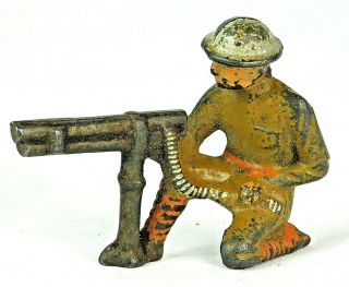 Vintage Barclay Manoil Iron Toy Soldier Kneeling Machine Gunner 2.  5 " Tall