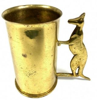 Vintage 1940 Trench Art Military Brass Shell Mug With Kangaroo Handle