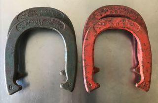 4 Vtg Duluth Diamond Double Ringer Horseshoes Set Drop Forged 2.  5 Lbs Orig Paint