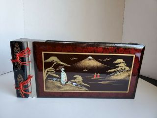 Vintage Black Lacquer Asian Tabletop Musical Photo Album Strangers In The Night