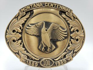 1989 Official Limited Edition Montana Centennial Brass Belt Buckle Bald Eagle