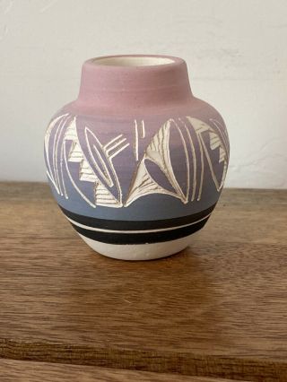 Mesa Verde Pottery Native American,  Navajo Hand Etched Lightning & Wind Vase