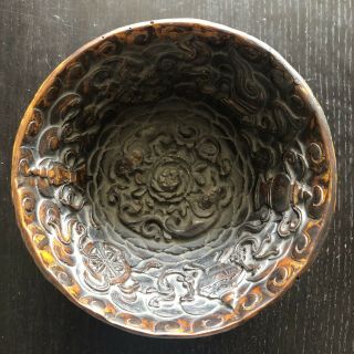 Fine Old Chinese Tibetan Carved Molded Resin Dragon Swirl Cloud Bowl Scholar Art
