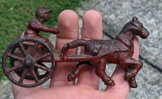 Antique 2 - Piece Cast Iron Race Horse With Sulky / Driver - 5 Inches