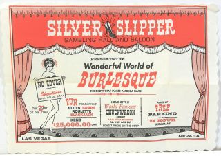 Paper Placemat From The Silver Slipper Gambling Hall & Saloon – Las Vegas 1950s