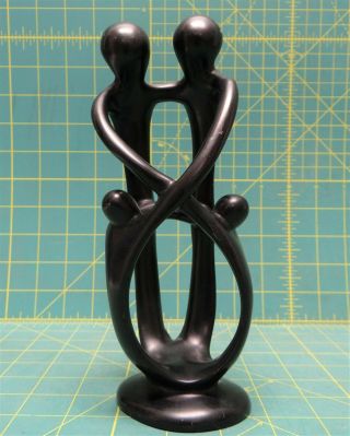 8 " Tall Hand Carved Black Soapstone Family Figurine Statue Mother Father 2 Kids