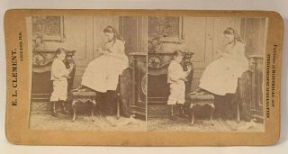 Vintage Stereoview " Young Boy And Girl With Yarn Chicago Ill.  " Litho Photo L59