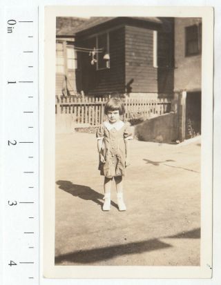 Adorable Angry Little Girl In Cute Dress 1930s Snapshot Photo - P873