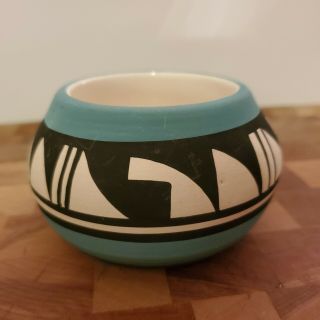 Vtg Ute Mountain Pottery Signed Maxine Taik Native American Pot Bowl Turquoise
