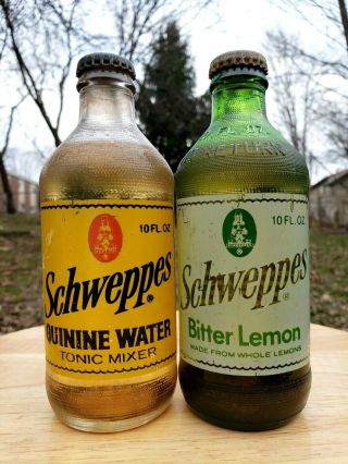 Vintage Schweppes Bottles Nos Bitter Lemon & Quinine Water Tonic Mixer