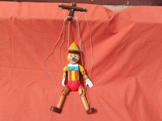 Vintage Large Hand - Carved Painted Jointed Wood Pinocchio Marionette 15.  5 " Doll