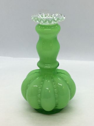 Vintage Fenton Art Glass Green Overlay Perfume Bottle Without Stopper 5.  5”