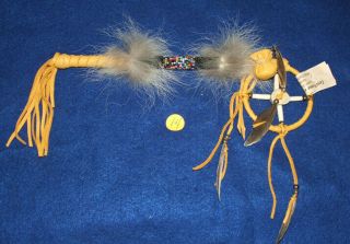 12 " Coup Stick W/ 3 " Medicine Wheel & Bag Navajo Native American Made 14