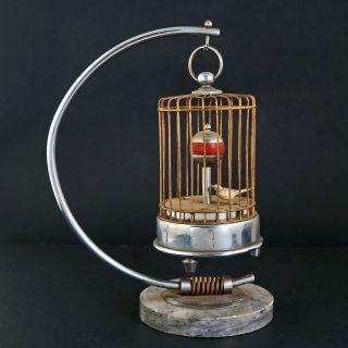 Vintage Bird In Cage Hanging Mechanical Table Clock To Restore,