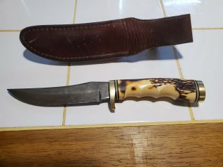 VINTAGE SCHRADE USA 153UH GOLDEN SPIKE HUNTING KNIFE WITH SHEATH 2