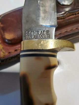 VINTAGE SCHRADE USA 153UH GOLDEN SPIKE HUNTING KNIFE WITH SHEATH 3
