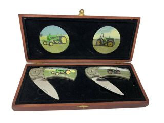 Vintage John Deere Collectible Tractor Pocket Knife In Wood Box (2)