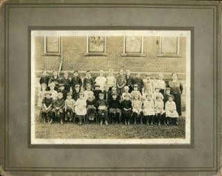Antique Photograph On Card Of Class Outside Of School Photo
