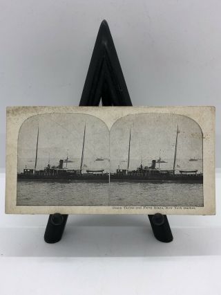 Vintage Steam Yachts And Ferry Boats York Harbor Ships Stereo View Card