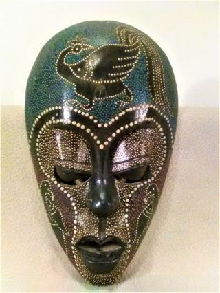 Hand Carved African Tribal Mask Wooden Beaded Art Wall Hanging Piece