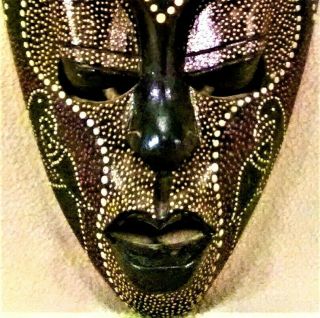 Hand Carved African Tribal Mask Wooden Beaded Art Wall Hanging Piece 3