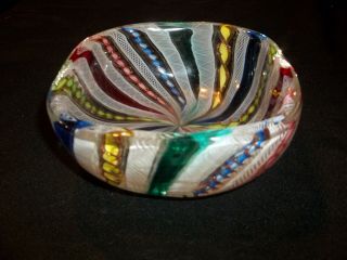 Vtg Venetian Latticino Art Glass Candy Dish Bowl Possible Murano / Fratelli Toso