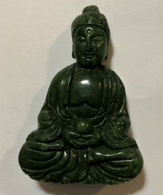 Vintage Chinese Dark Green Jade Buddha Statue Amulet Pendant Kk