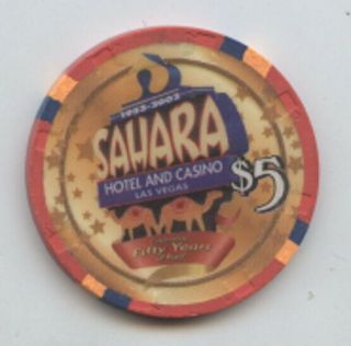 Sahara Hotel Casino $5 Chip Las Vegas Nevada 50th Anniversary 2002 Ltd.
