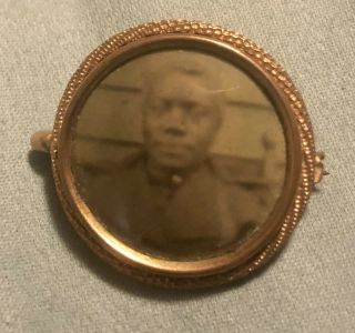Antique Photo African American Soldier In Ww 1 Overcoat Tin Type Pin Back
