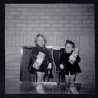 Vintage Antique Photograph Two Adorable Little Girls Holding Presents - Gifts