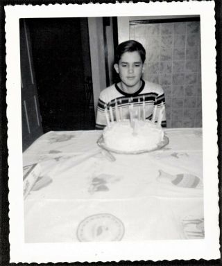 Antique Vintage Photograph Young Boy Sitting At Table W/ Birthday Cake