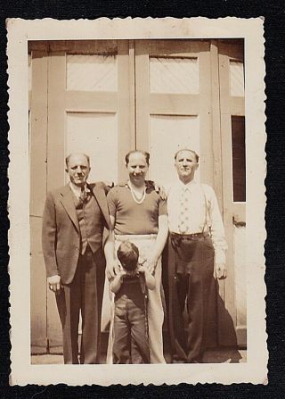 Vintage Antique Photograph Three Men With Little Boy Looking Down