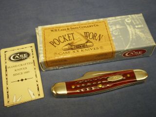 2000 Case Xx Pocket Worn Knife 6318 - Ss Old Red Bone Handle W/paper & Box Usa