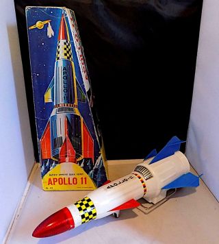 Vintage Plastic Battery - Operated Apollo 11 Space Rocket,  T Co,  Hong Kong.  Afib