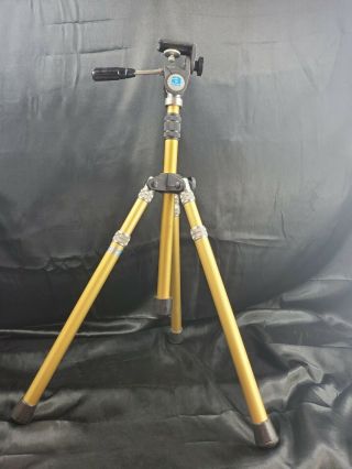 Vtg Argus Model 6715 Gold Metal Foldable Camera Tripod,  Extends,  Rubber Feet Usa