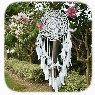 Aglife Large White Boho Dream Catcher With White Feather Hanging Wedding