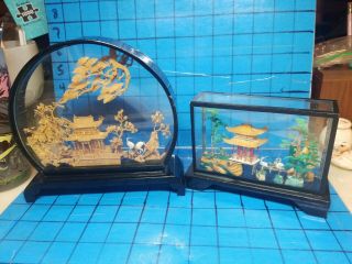 2 Vtg Carved Cork Art Diorama Shadowbox Made In The People’s Republic Of China