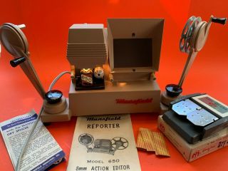 Vintage Mansfield Reporter Model 650 8mm Film Editor W/dry Splicer; Box