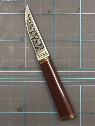 Rare Parker Cutlery Co.  Bass Fishing Etched On Fixed Blade Knife