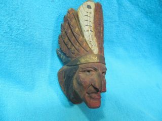 Vintage 4 3/4 " Wall Mount Hand Carved Wood Native American Indian Head Bust
